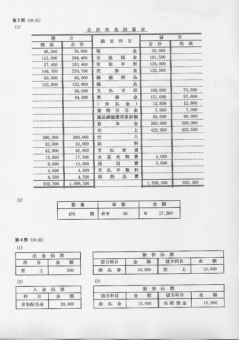 第140回 日商簿記検定3級最新の解答速報